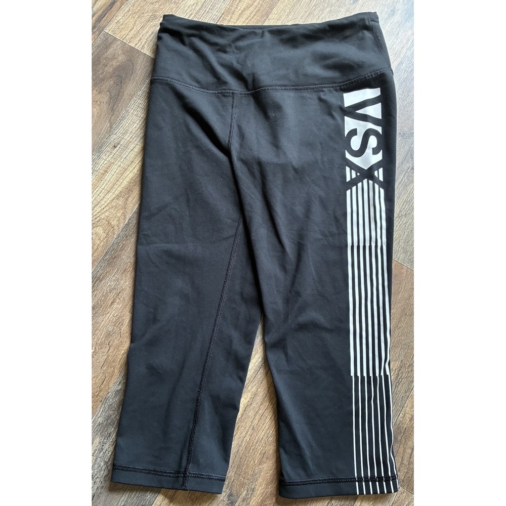 Victoria's Secret VSX Sport Knockout Capri Black white Stripes Leggings Size S